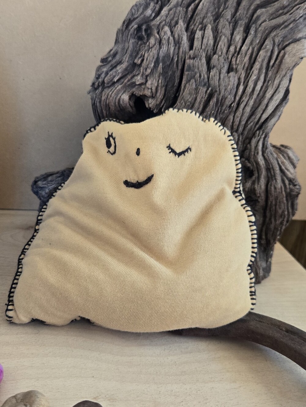 Hand Sewn Lavender Rice Ghost | Repurposed Fabric Scented Plush | 6" Handmade